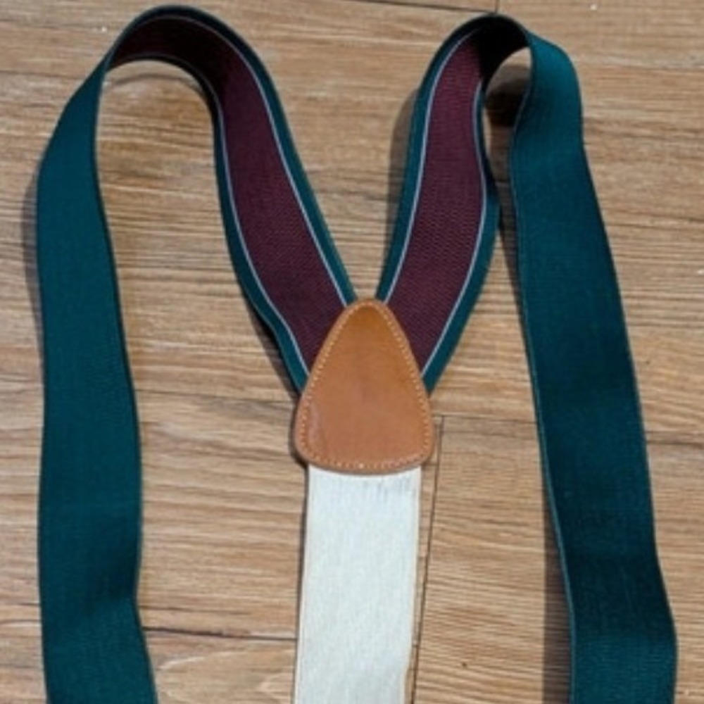 Trafalgar Mens Suspenders Striped Hunter Green Burgundy Button End Braces Y-Back - Picture 3 of 7